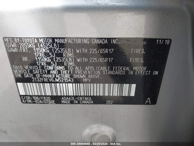 Toyota RAV4 LE 2018 2T3ZFREV6JW521543 Image 9