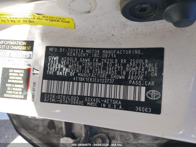 Toyota AVALON XLE 2014 4T1BK1EB3EU122737 Image 9