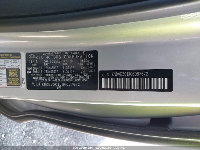 KIA SEDONA LX 2016 KNDMB5C13G6087672 Image 9