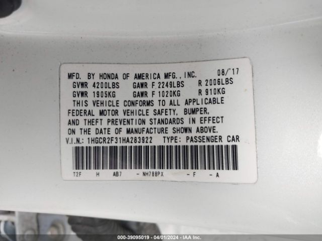 1HGCR2F31HA283922 Honda ACCORD LX
