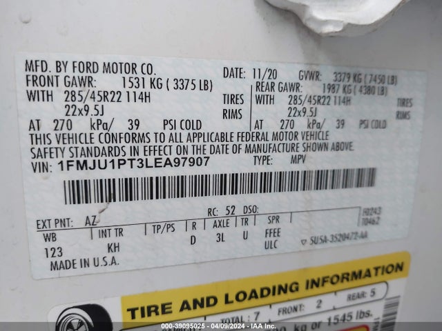 Ford Expedition King Ranch 2020 1FMJU1PT3LEA97907 Image 9