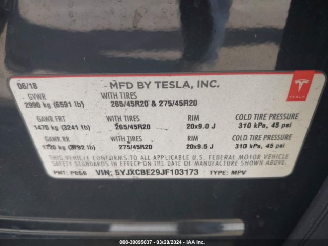 5YJXCBE29JF103173 Tesla Model X 100d/75d/p100d
