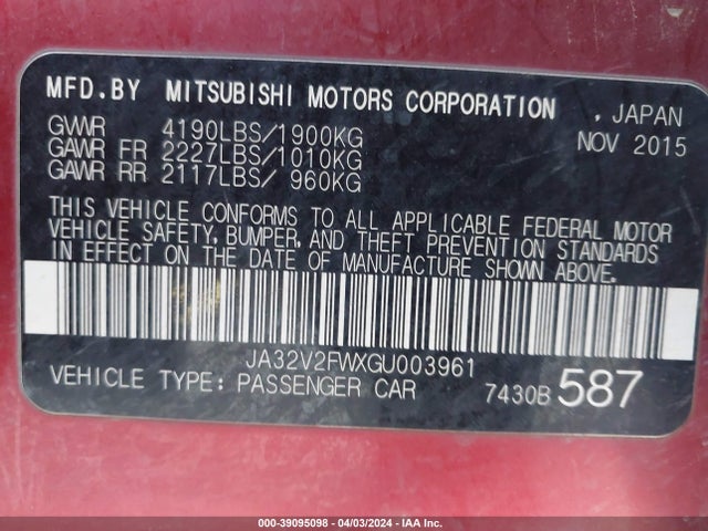 JA32V2FWXGU003961 Mitsubishi Lancer Se
