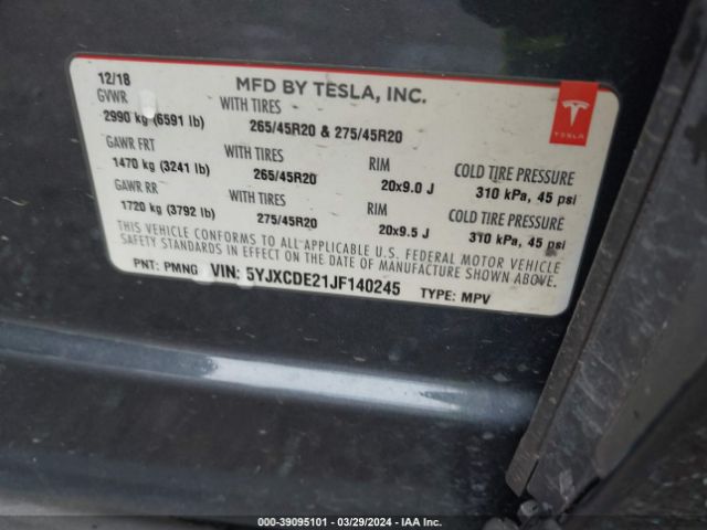 5YJXCDE21JF140245 Tesla Model X 100d/75d/p100d