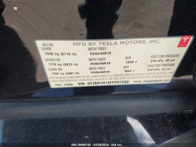 Tesla Model S 60/70/85 2015 5YJSA1H15FFP67586 Image 9