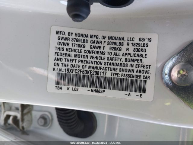 19XFC2F63KE208117 Honda Civic Lx