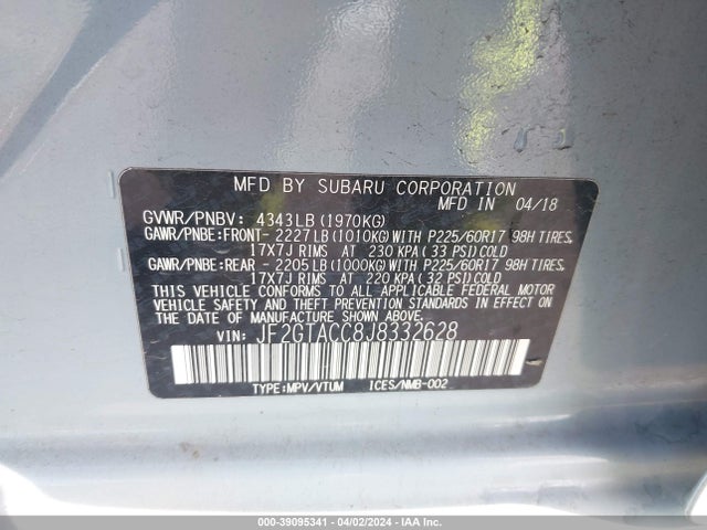 JF2GTACC8J8332628 Subaru Crosstrek 2.0i Premium