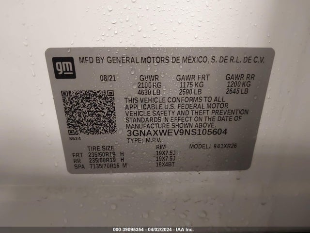 Chevrolet Equinox Awd Rs 2022 3GNAXWEV9NS105604 Image 9
