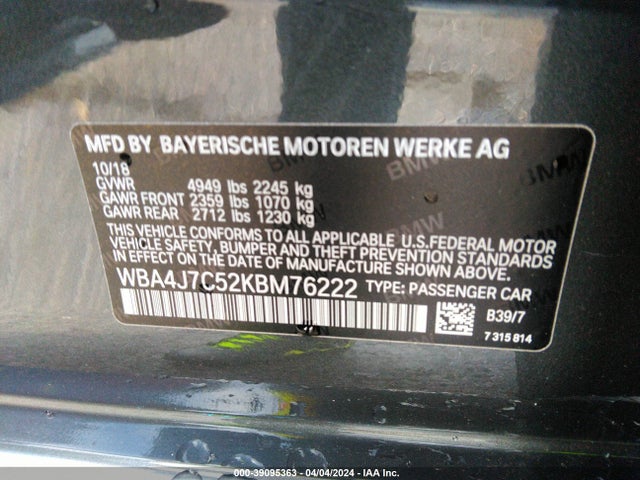BMW 440i Gran Coupe Xdrive 2019 WBA4J7C52KBM76222 Image 9