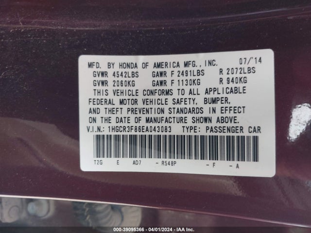 Honda Accord Ex-l V-6 2014 1HGCR3F86EA043083 Image 9