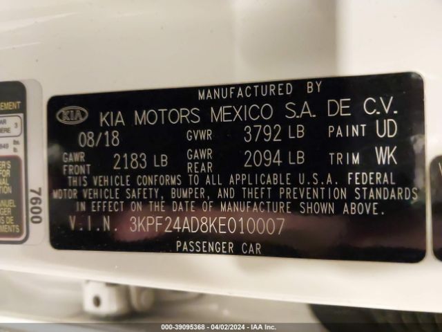 3KPF24AD8KE010007 KIA FORTE FE