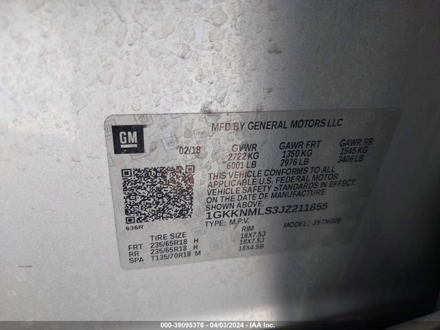GMC Acadia Slt-1 2018 1GKKNMLS3JZ211855 Image 9