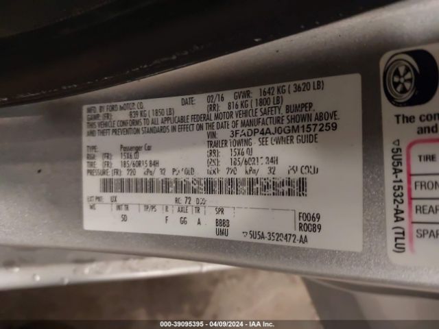 3FADP4AJ0GM157259 Ford FIESTA S