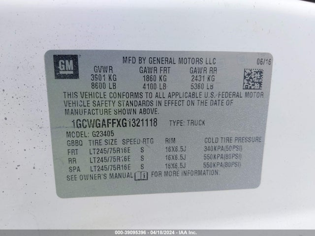 Chevrolet Express 2500 Work Van 2016 1GCWGAFFXG1321118 Image 9