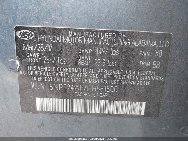 Hyundai Sonata 2017 5NPE24AF7HH581800 Image 9