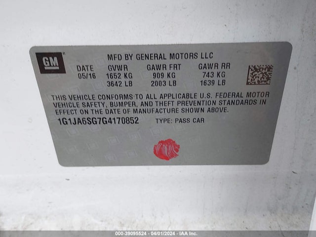 Chevrolet Sonic Ls Auto 2016 1G1JA6SG7G4170852 Image 9
