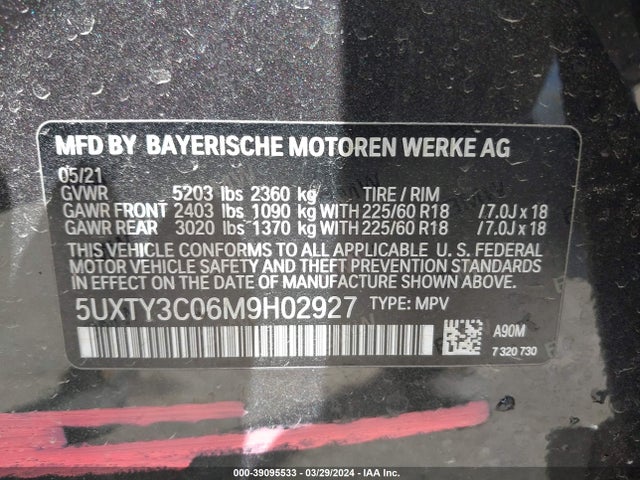 BMW X3 Sdrive30i 2021 5UXTY3C06M9H02927 Image 9