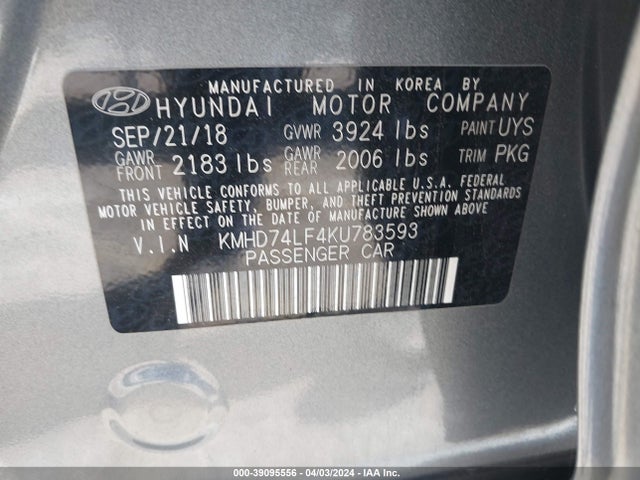 Hyundai ELANTRA SE 2019 KMHD74LF4KU783593 Image 9