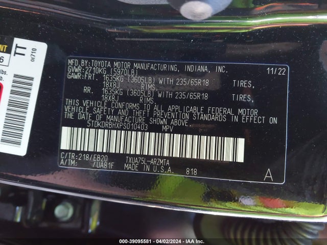 Toyota Highlander Xle 2023 5TDKDRBHXPS010403 Image 9