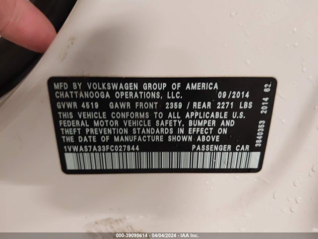 1VWAS7A33FC027844 Volkswagen Passat 1.8t Wolfsburg Edition
