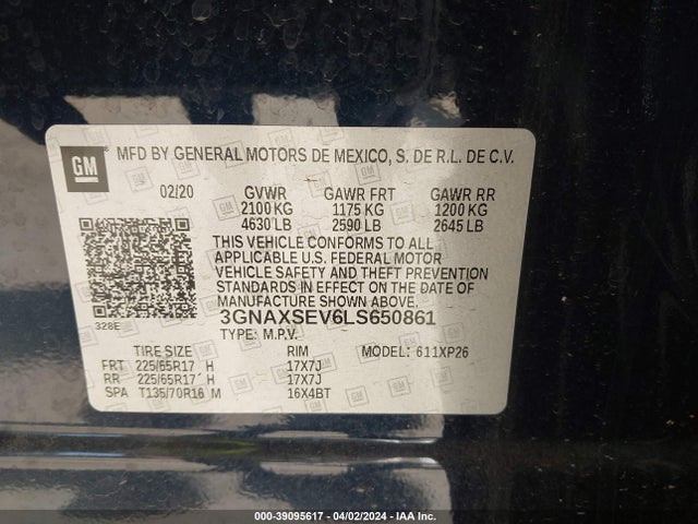 Chevrolet Equinox Awd Ls 2020 3GNAXSEV6LS650861 Image 9