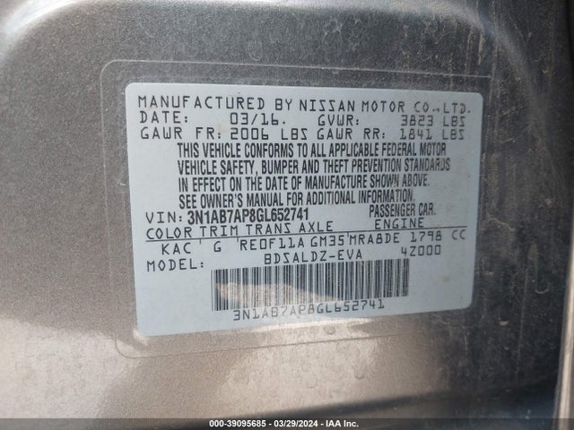 Nissan SENTRA SV 2016 3N1AB7AP8GL652741 Image 9