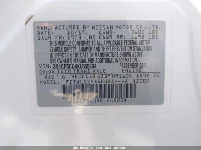 Nissan KICKS SV 2019 3N1CP5CU4KL565204 Image 9