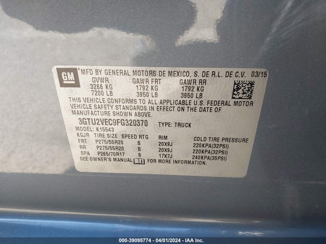 GMC Sierra 1500 Slt 2015 3GTU2VEC9FG320370 Image 9