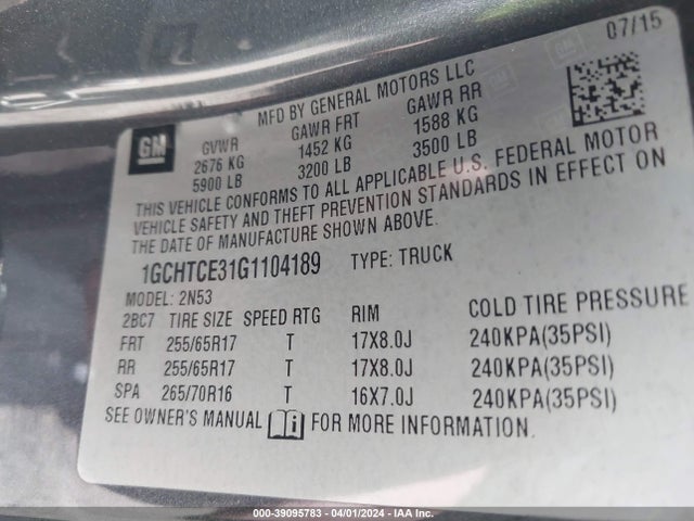Chevrolet Colorado Lt 2016 1GCHTCE31G1104189 Image 9