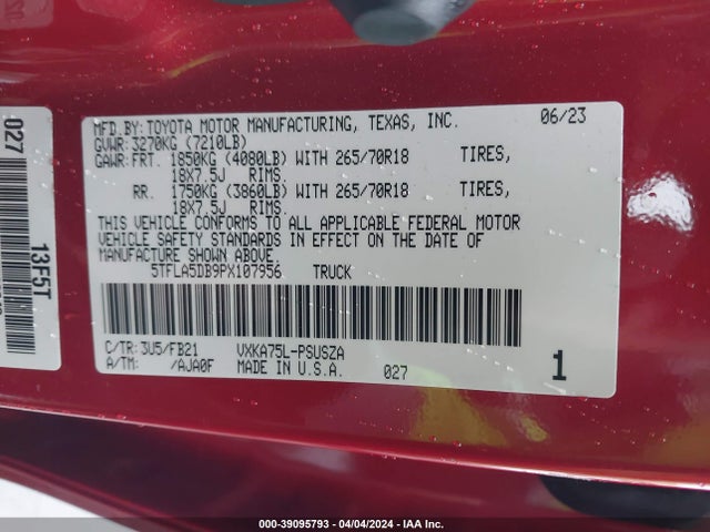 Toyota Tundra Sr5 2023 5TFLA5DB9PX107956 Image 9