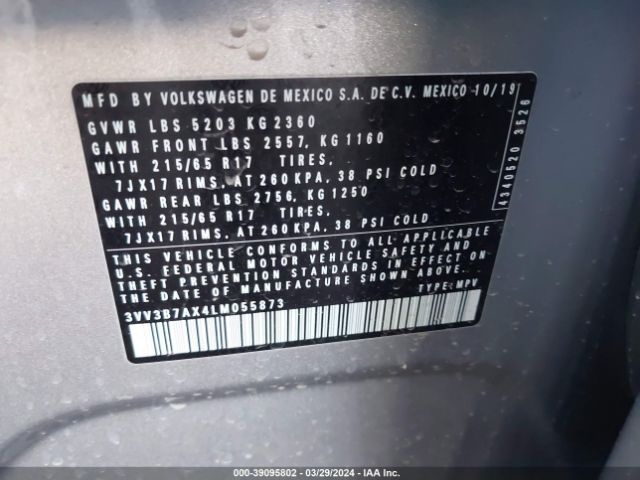 3VV3B7AX4LM055873 Volkswagen Tiguan 2.0t Se/2.0t Se R-line Black/2.0t Sel