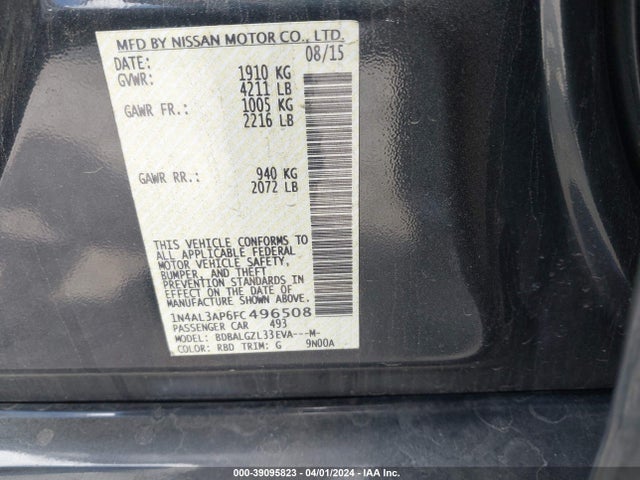 Nissan Altima 2.5 S 2015 1N4AL3AP6FC496508 Image 9