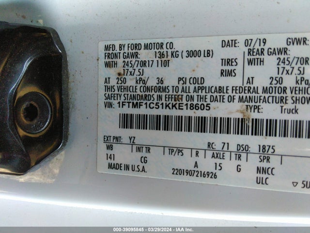 Ford F-150 Xl 2019 1FTMF1C51KKE18605 Image 9