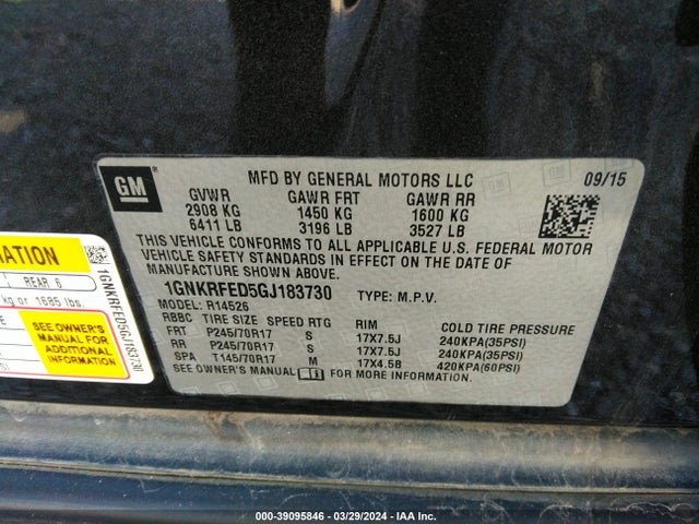Chevrolet Traverse Ls 2016 1GNKRFED5GJ183730 Image 9