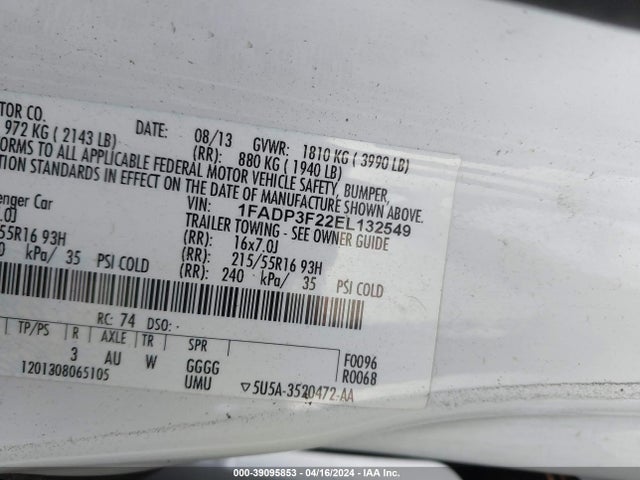 Ford FOCUS SE 2014 1FADP3F22EL132549 Image 9