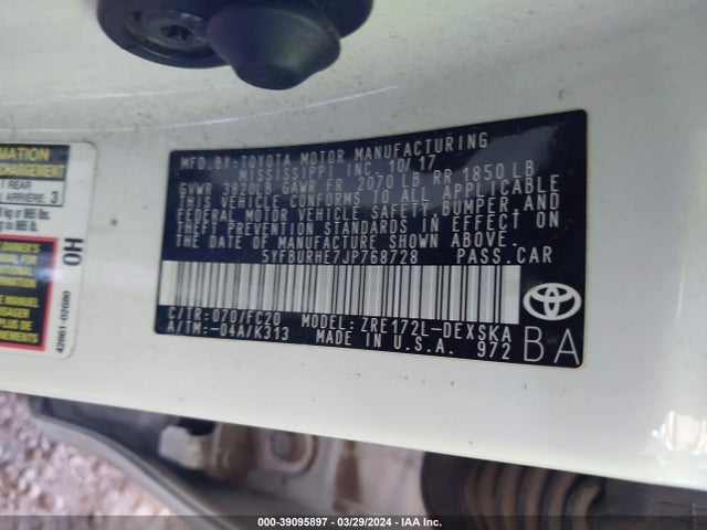Toyota COROLLA SE 2018 5YFBURHE7JP768728 Image 9