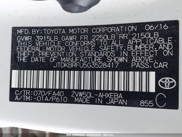 Toyota Prius Two 2016 JTDKBRFU5G3528417 Image 9