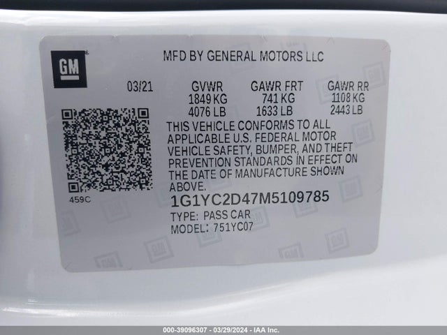 Chevrolet Corvette Stingray Rwd  3lt 2021 1G1YC2D47M5109785 Image 9