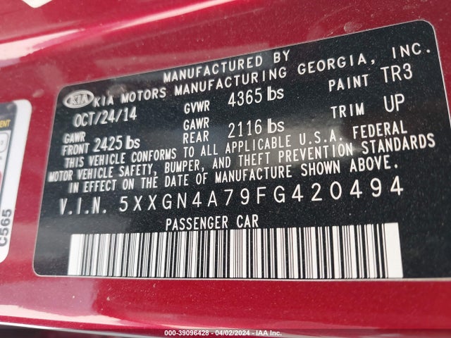 KIA OPTIMA EX 2015 5XXGN4A79FG420494 Image 9