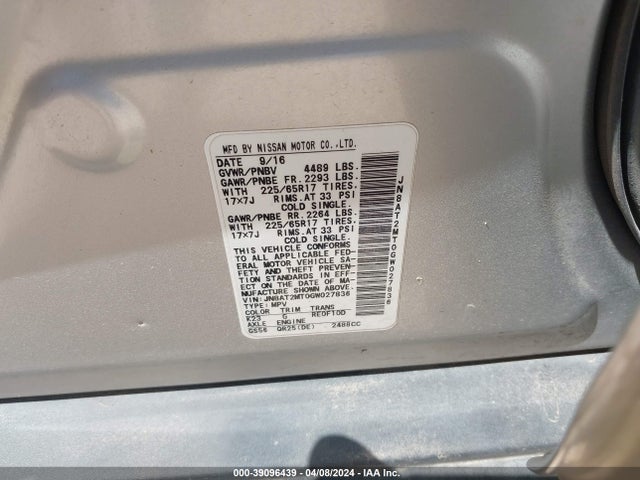 Nissan ROGUE SV 2016 JN8AT2MT0GW027836 Image 9