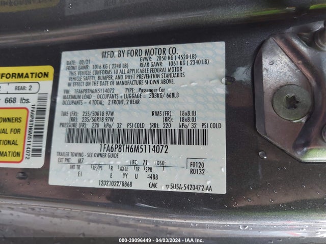 Ford Mustang Ecoboost Premium Fastback 2021 1FA6P8TH6M5114072 Image 9