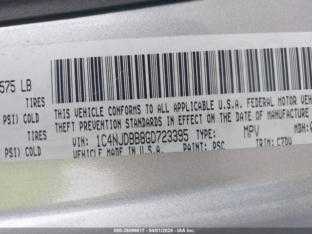 1C4NJDBB8GD723395 Jeep Compass Sport