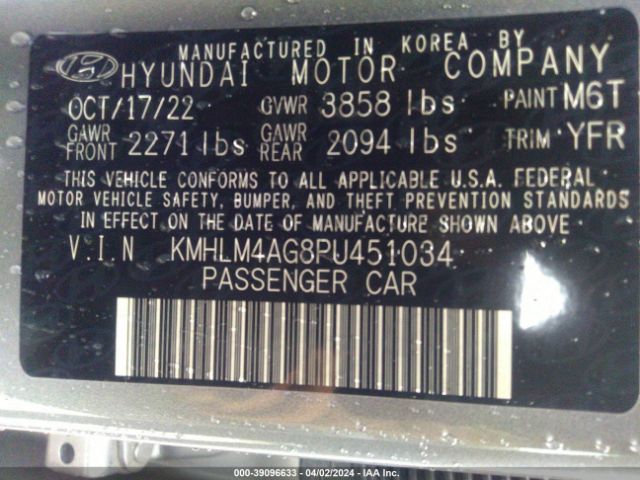 KMHLM4AG8PU451034 Hyundai ELANTRA SEL