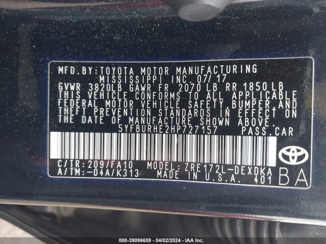 Toyota COROLLA L 2017 5YFBURHE2HP727157 Image 9