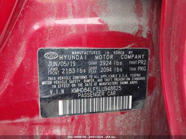 KMHD84LF5LU948825 Hyundai ELANTRA SEL