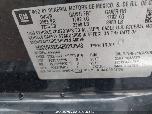 Chevrolet Silverado 1500 1lz 2014 3GCUKSEC4EG223543 Image 9