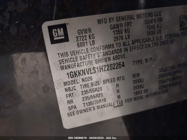 1GKKNVLS1HZ202264 GMC Acadia Slt-1