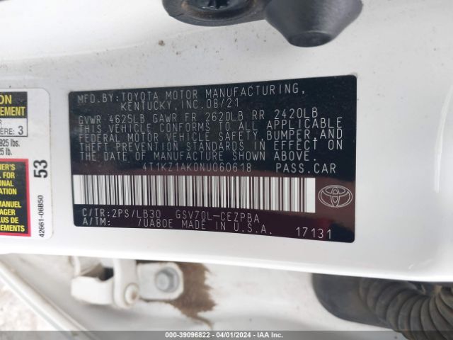 4T1KZ1AK0NU060618 Toyota Camry Xse V6