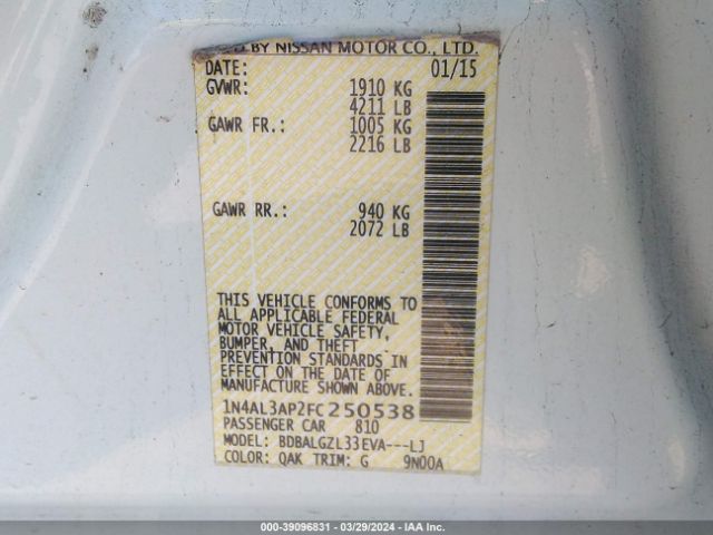 1N4AL3AP2FC250538 Nissan Altima 2.5 S