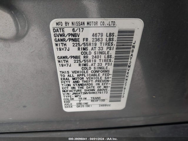 Nissan Rogue Sl 2017 JN8AT2MV6HW279173 Image 9